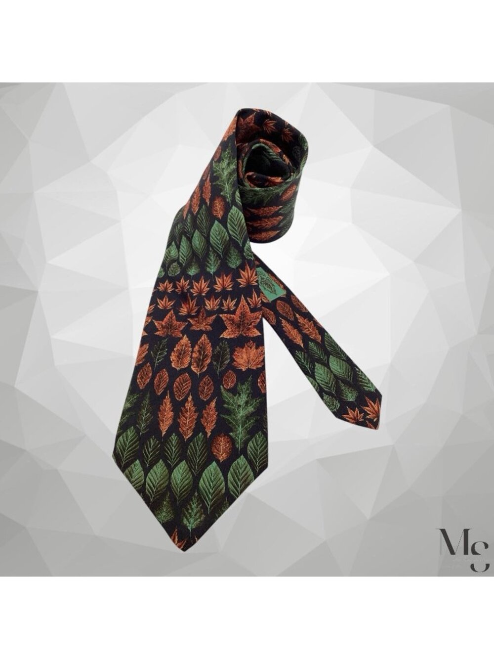 GUCCI Green Brown Leaf Print Luxury Silk Tie Made In Italy 58”- 3.9" EX COND